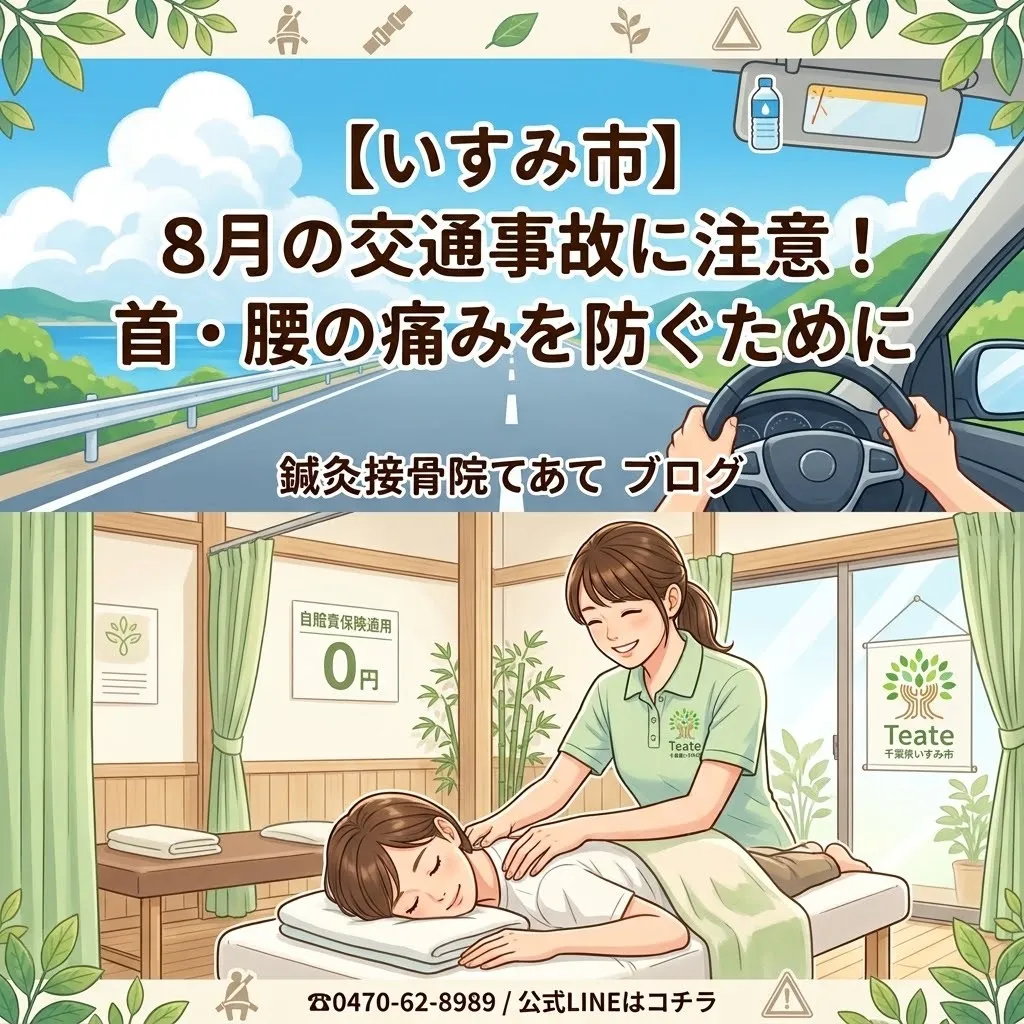 【いすみ市】8月に交通事故が増える理由とは？首・腰の痛みを防ぐ対策と事故後の対応🌿
