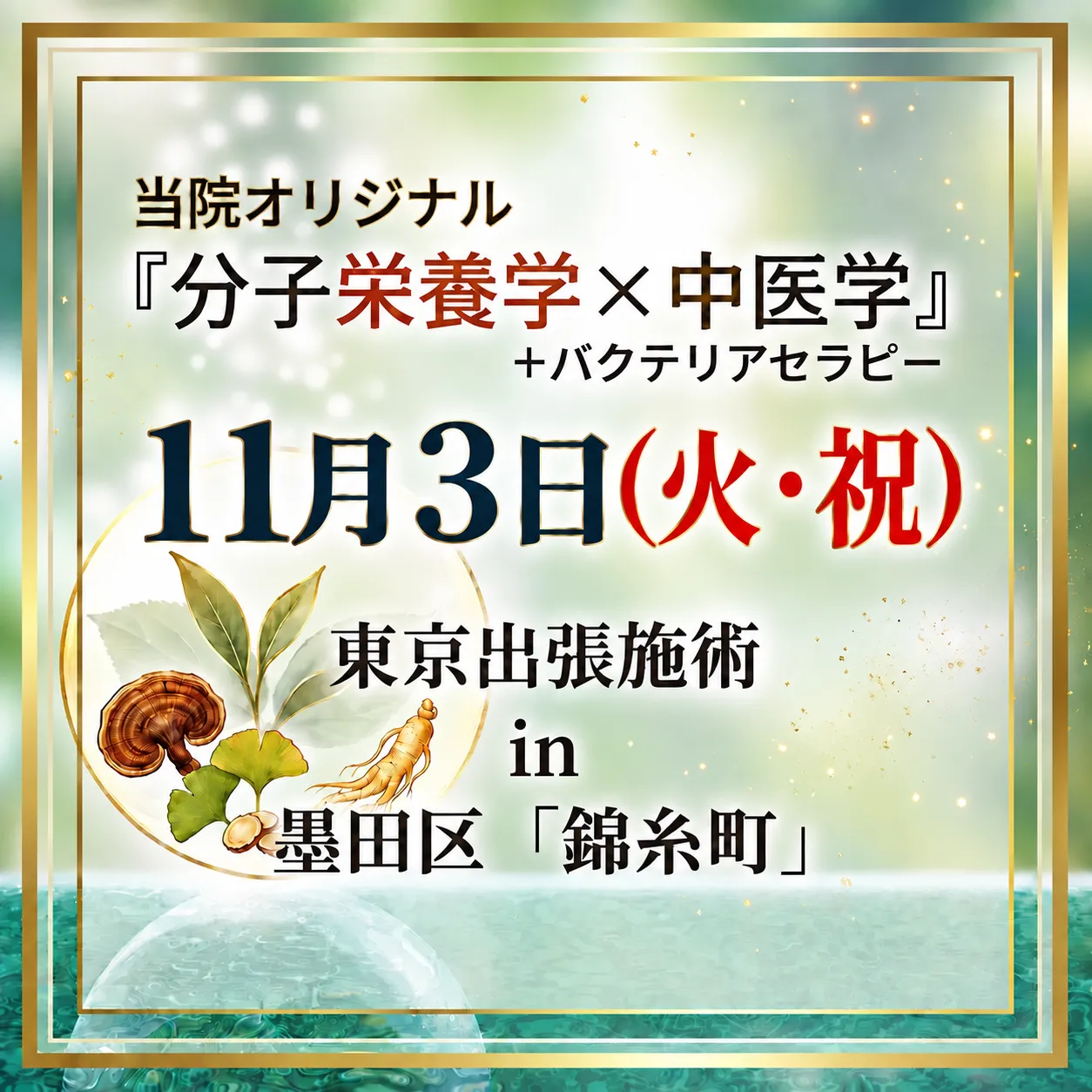 11月3日（火・祝）東京出張施術！in 「錦糸町」｜整体院てあて